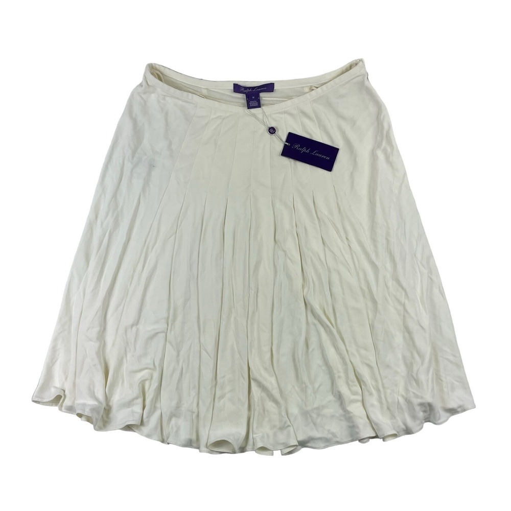 Ralph Lauren Purple Label Cream Viscose Blend Lined Pleated Skirt Womens 12 NWT
